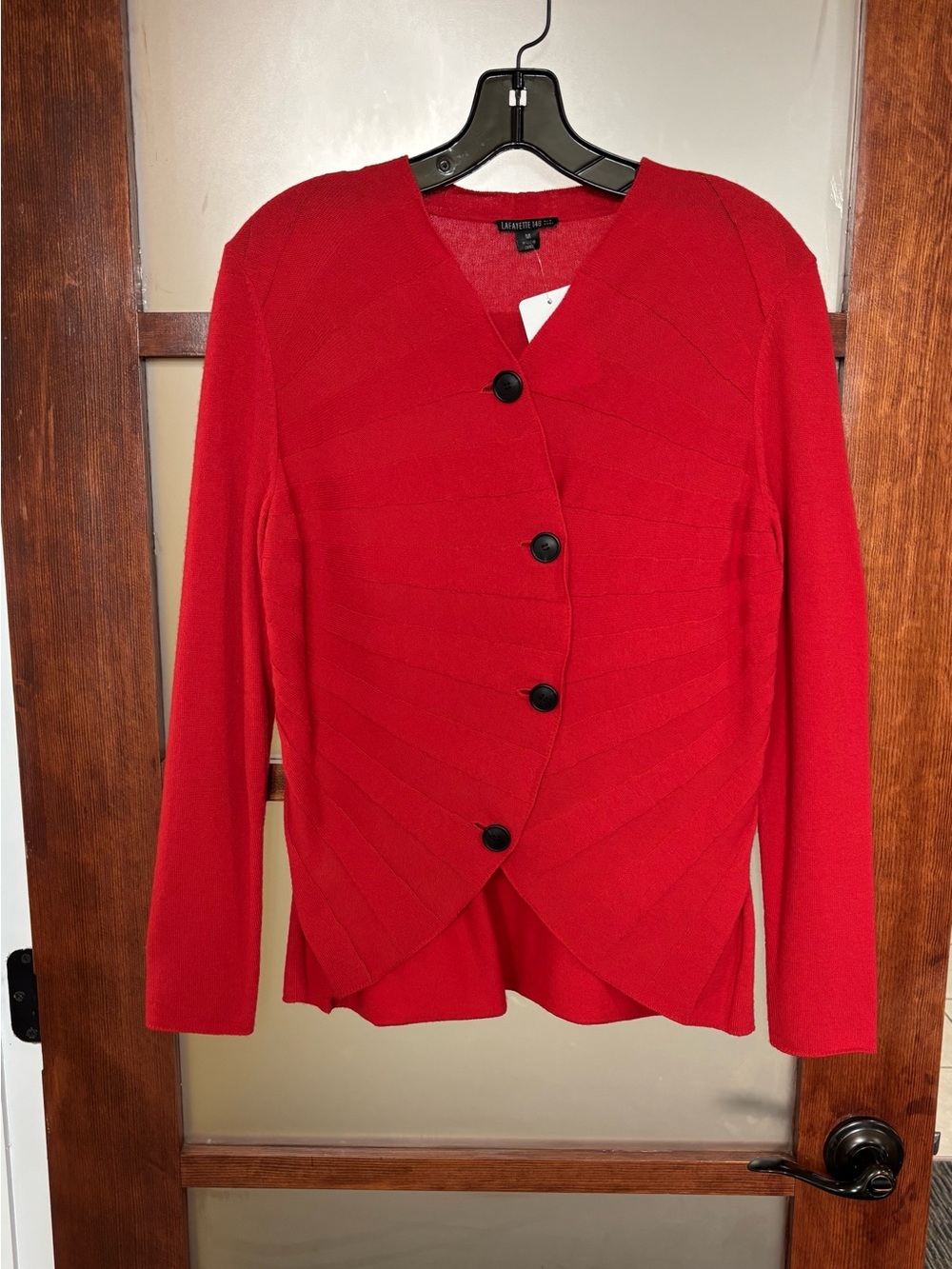 Lafayette 148 Red Button-Front Knit Sweater